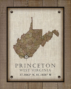 Princeton West Virginia Vintage Design - Board Mounted Canvas Print