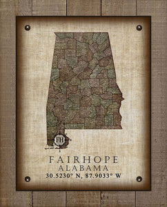 Fairhope Alabama Vintage Design - Board Mounted Canvas Print