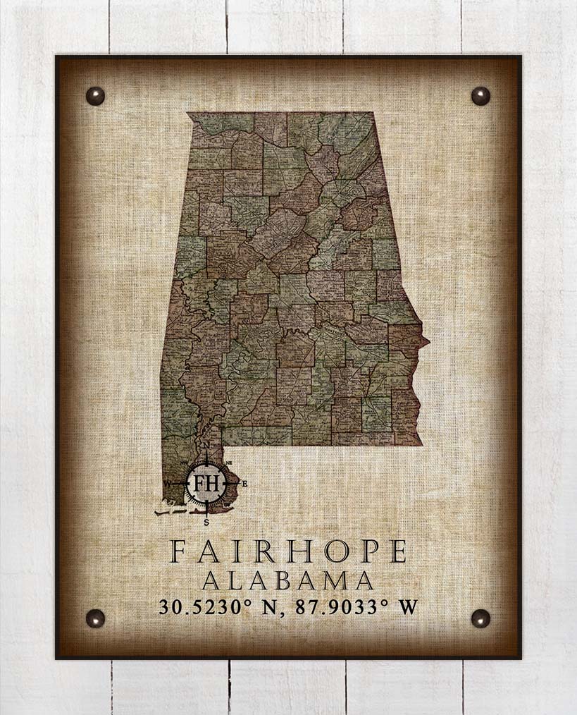 Fairhope Alabama Vintage Design - On 100% Natural Linen