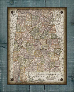 1800s Vintage Alabama Map - On 100% Natural Linen