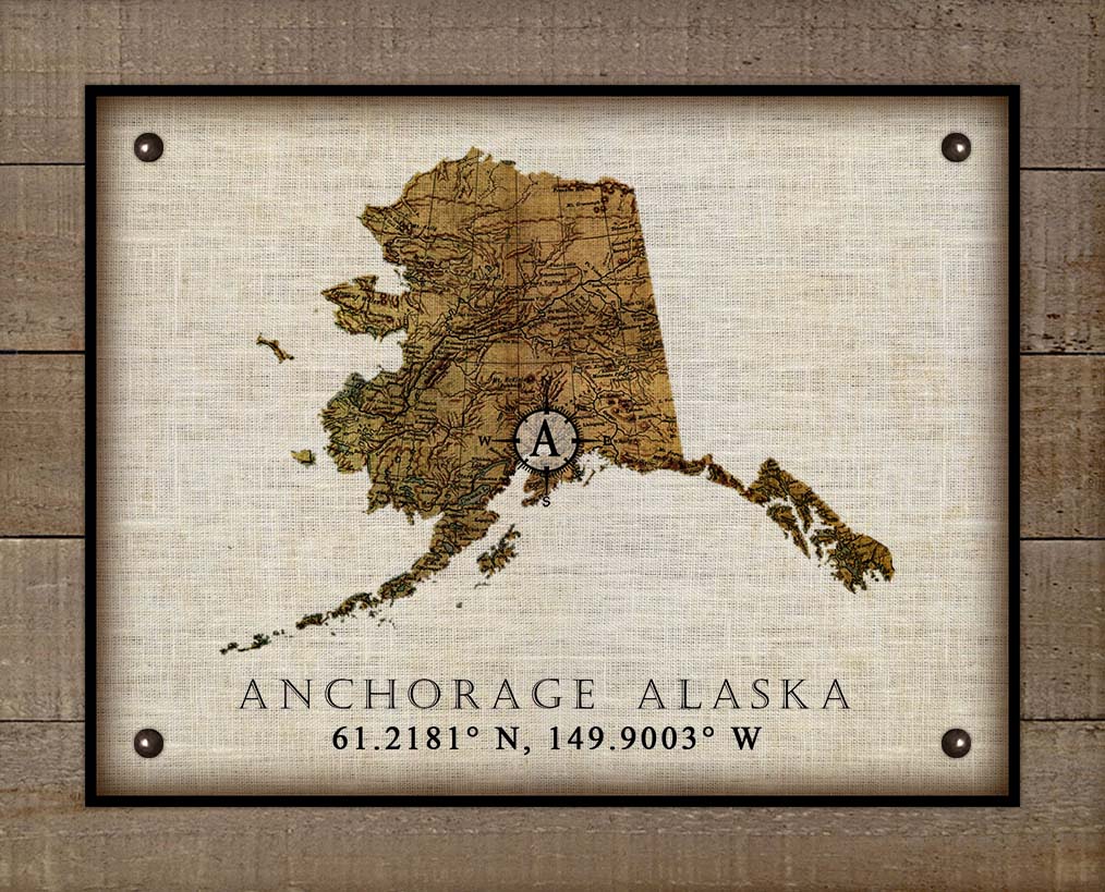 Anchorage Alaska Vintage Design - On 100% Natural Linen