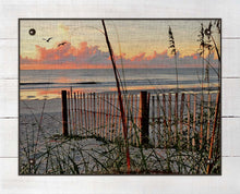 Load image into Gallery viewer, Sea Oats And Fence At Dawn - On 100% Natural Linen
