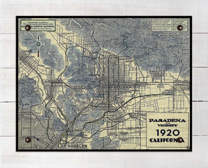 Vintage Pasadena California Map - On 100% Natural Linen