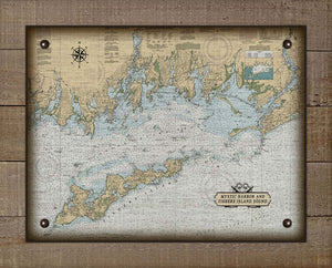 Mystic Harbor & Fishers Island Nautical Chart -  On 100% Natural Linen