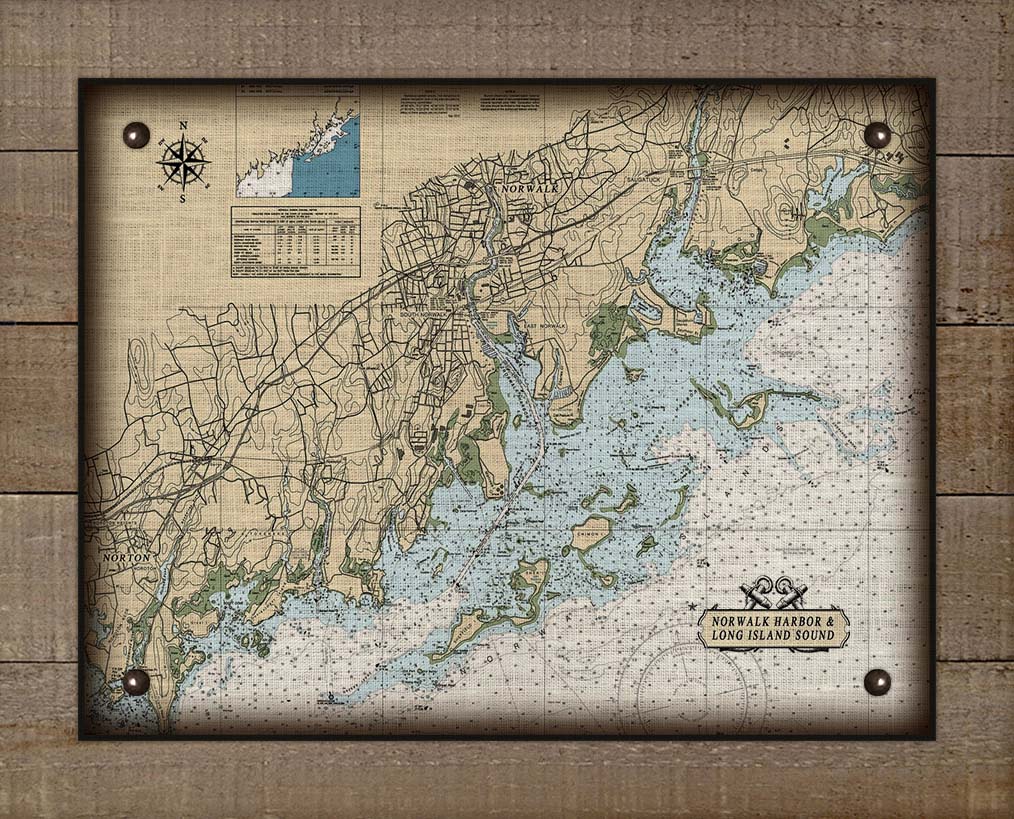 Norwalk  CT  Nautical Chart -  On 100% Natural Linen