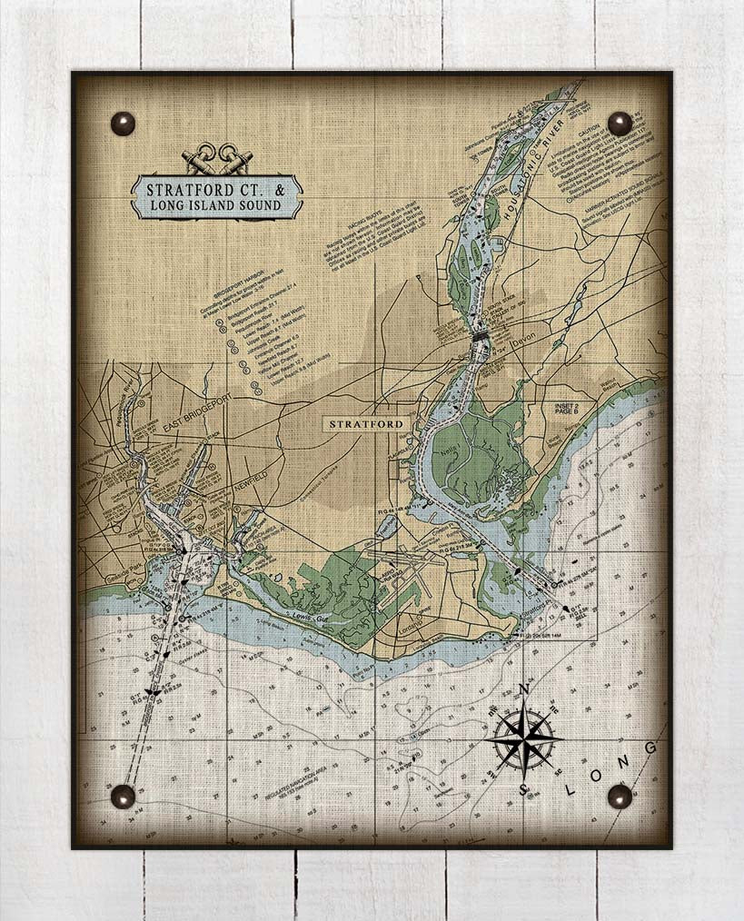 Stratford CT  Nautical Chart -  On 100% Natural Linen
