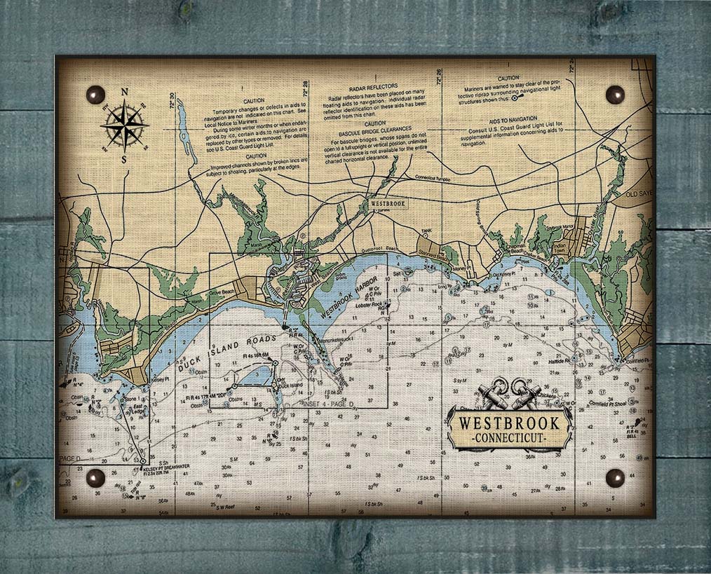 Westbrook CT  Nautical Chart -  On 100% Natural Linen