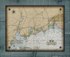 Westport & Southport CT  Nautical Chart -  On 100% Natural Linen