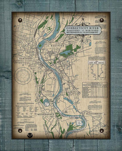 Ct. River (Hartford, E.Hartford, Wethersfield & Glastonbury) Nautical Chart -  On 100% Natural Linen