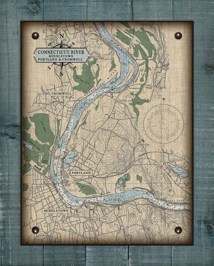 Ct. River (Cromwell, Middletown & Portland) Nautical Chart -  On 100% Natural Linen
