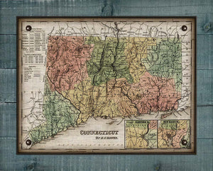 1800s Connecticut Map - On 100% Natural Linen