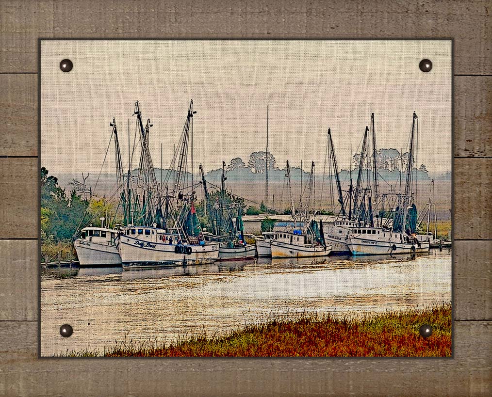 Shrimp Boat Fleet 1 - On 100% Natural Linen