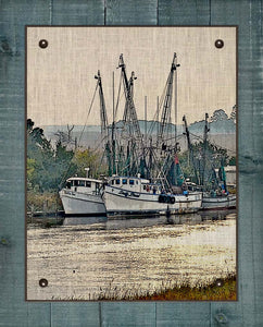 Shrimp Boats Vertical 1  - On 100% Natural Linen