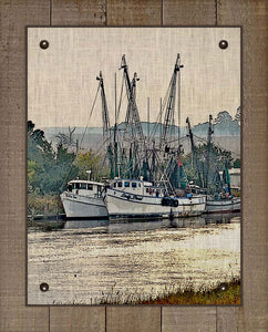 Shrimp Boats Vertical 1  - On 100% Natural Linen