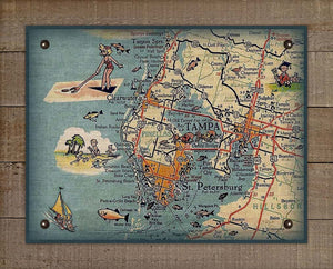50s Vintage Map Tampa Bay / Ruskin On 100% Linen