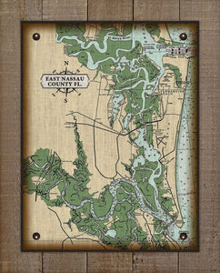 East Nassau County Florida Nautical Map  On 100% Natural Linen