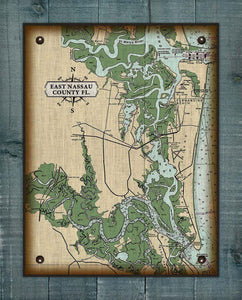 East Nassau County Florida Nautical Map  On 100% Natural Linen