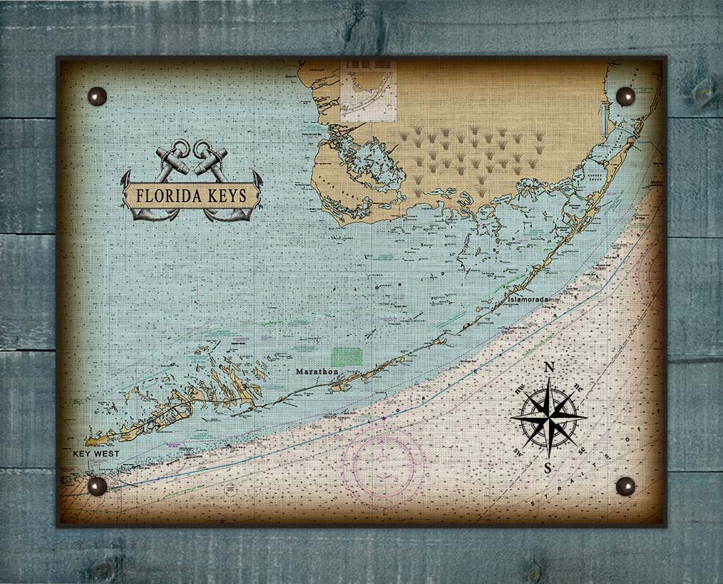 Florida Keys Nautical Chart Board Mounted Canvas Print – The Original ...