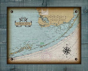 Florida Keys Nautical Chart On 100% Natural Linen