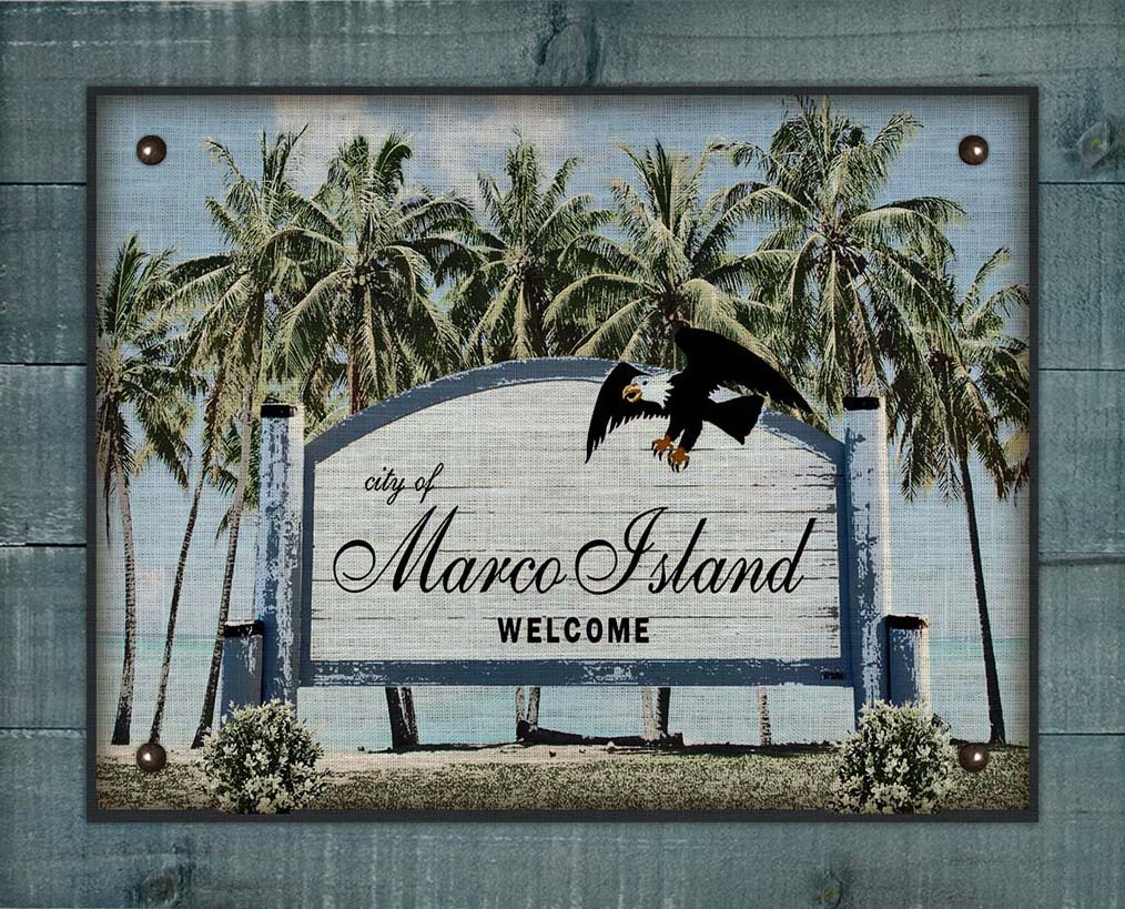 Marco Island Welcome Sign On 100% Linen