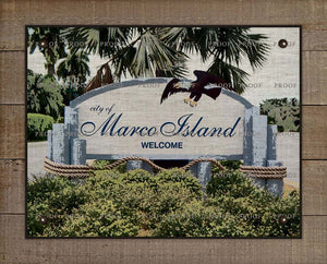 Marco Island Welcome Sign (2) On 100% Linen