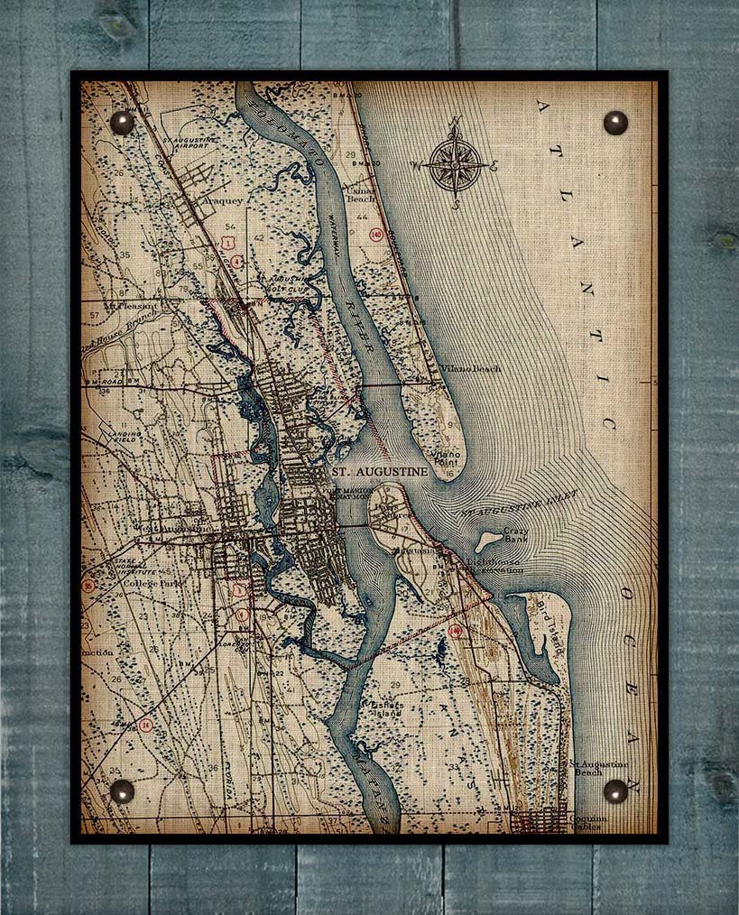 Vintage St Augustine Map On 100% Natural Linen