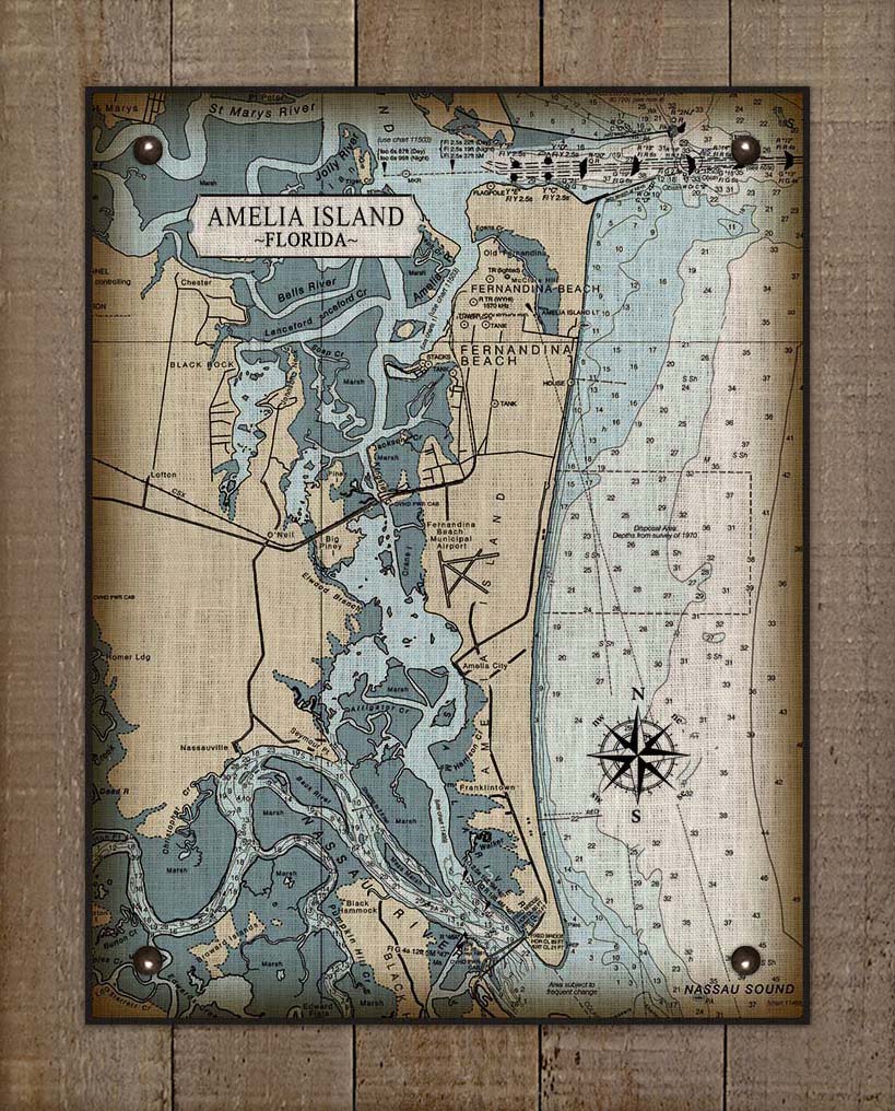 Amelia Island Nautical Chart (blue tint) Board Mounted Canvas Print