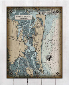 Amelia Island Nautical Chart (blue tint) Board Mounted Canvas Print
