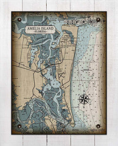 Amelia Island Nautical Chart (blue tint) On 100% Natural Linen