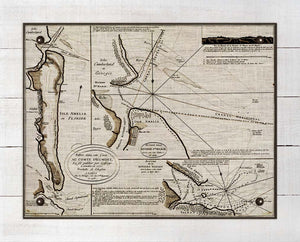 1700s Amelia Island Map - On 100% Natural Linen