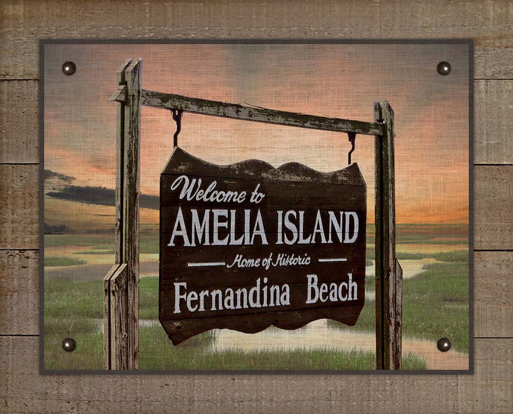 Amelia Island Welcome Sign On 100% Linen, image size:1014x819