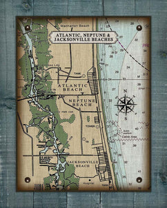 Atlantic, Neptune and Jacksonville Beach Nautical Chart (2) On 100% Natural Linen