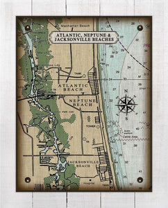 Atlantic, Neptune and Jacksonville Beach Nautical Chart (2) On 100% Natural Linen