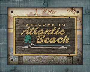 Atlantic Beach Welcome Sign - Board Mounted Canvas Print