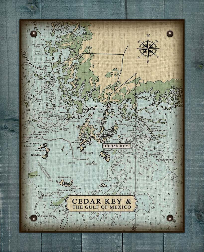 Cedar Key Nautical Chart On 100% Natural Linen