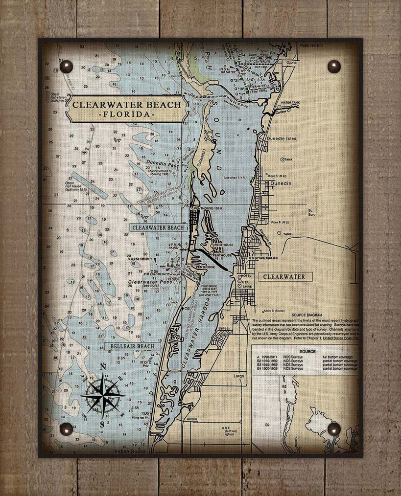 Clearwater Florida Nautical Chart On 100% Natural Linen