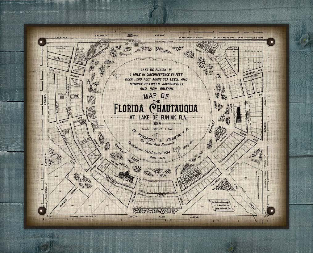 Lake De Funiak Map Board Mounted Canvas Print