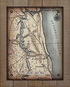 First Coast Florida Vintage Map-Amelia Island To St Augustine- On 100% Natural Linen