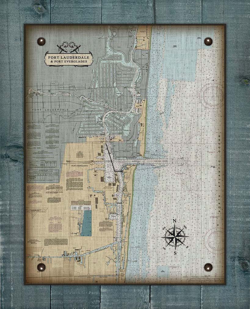 Fort Lauderdale Nautical Chart On 100% Natural Linen