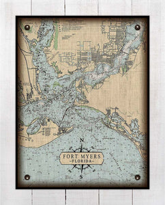 Fort Myers Nautical Chart On 100% Natural Linen