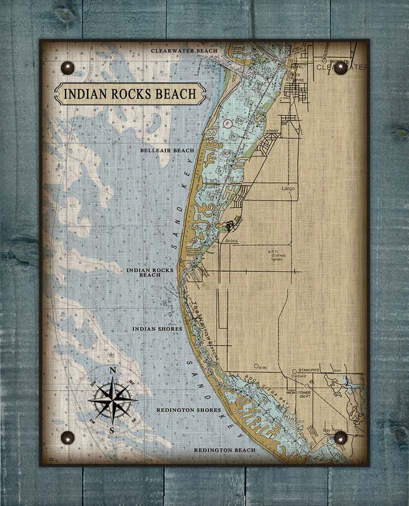 Indian Rocks Beach Nautical Chart On 100% Natural Linen