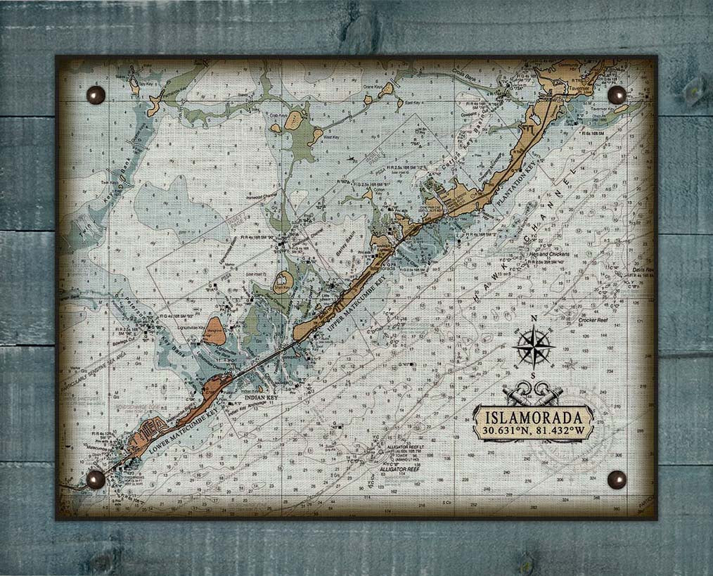 islamorada Nautical Chart On 100% Natural Linen