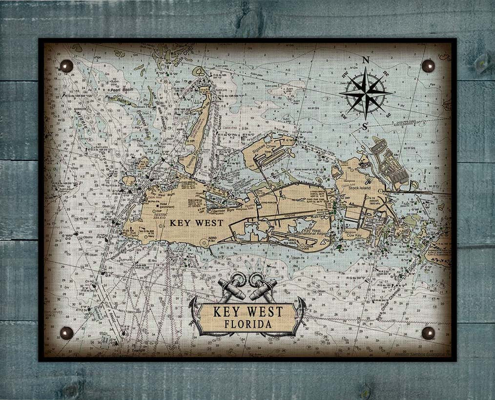 Key West Nautical Chart On 100% Natural Linen