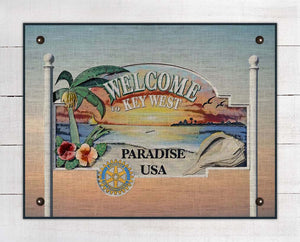 Key West Welcome Sign On 100% Linen
