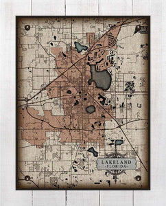 Lakeland Florida Map On 100% Natural Linen