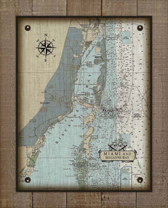 Miami And Biscayne Bay Nautical Chart On 100% Natural Linen