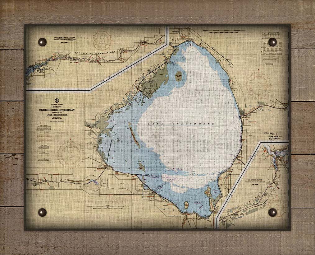 Lake Okeechobee Nautical Chart On 100% Linen