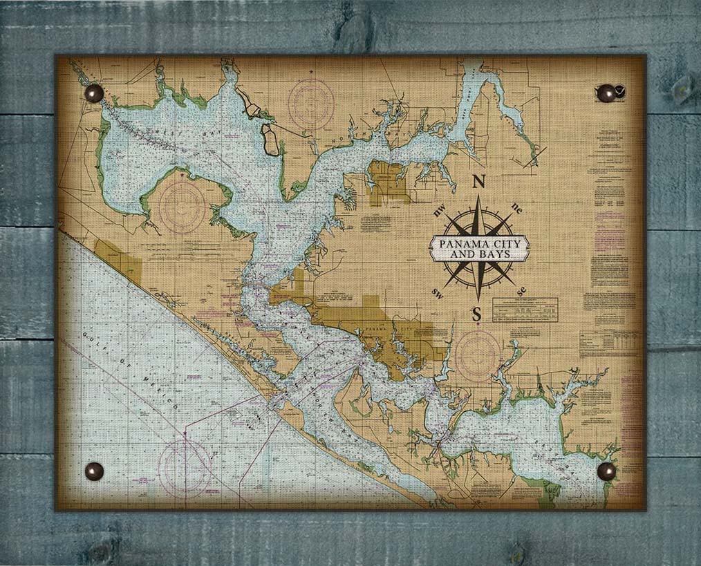 Panama City & Bays Nautical Chart On 100% Linen