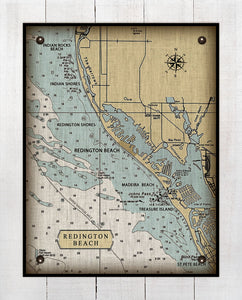 Florida Reddington Beach Nautical Chart On 100% Natural Linen