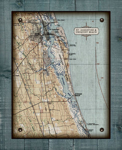 Vintage St Augustine & Crescent Beach Map On 100% Natural Linen